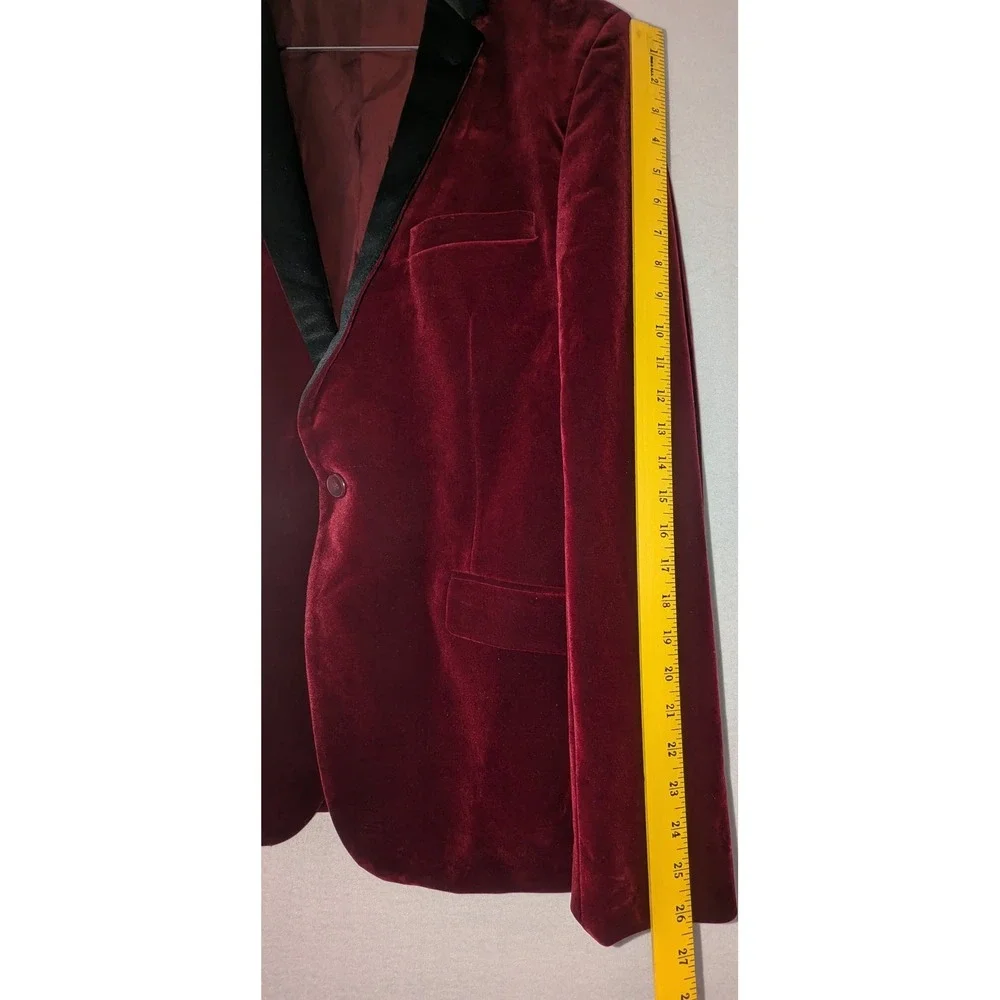 Suslo Couture Mens Burgundy Velvet Blazer Slim Fit Dinner Jacket XXL 46 VS1602-4